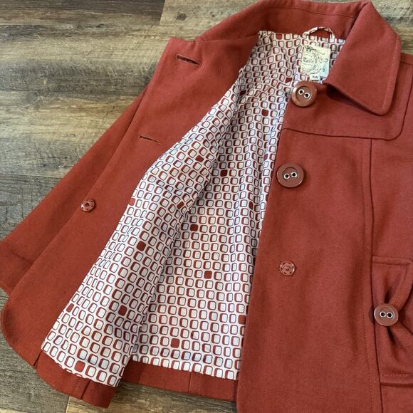 Tulle Orange Wool Button-Up Jacket Lined Short Medium Bows Feminine Preppy READ - Picture 11 of 15